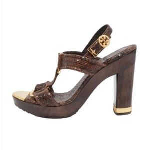 Tory Burch Snakeskin Heels with Gold Accents